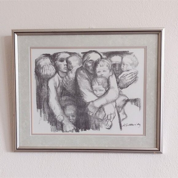 Signed Kathe Kollwitz Framed Etching Print The Mothers 14 X 17 - Picture 1 of 10